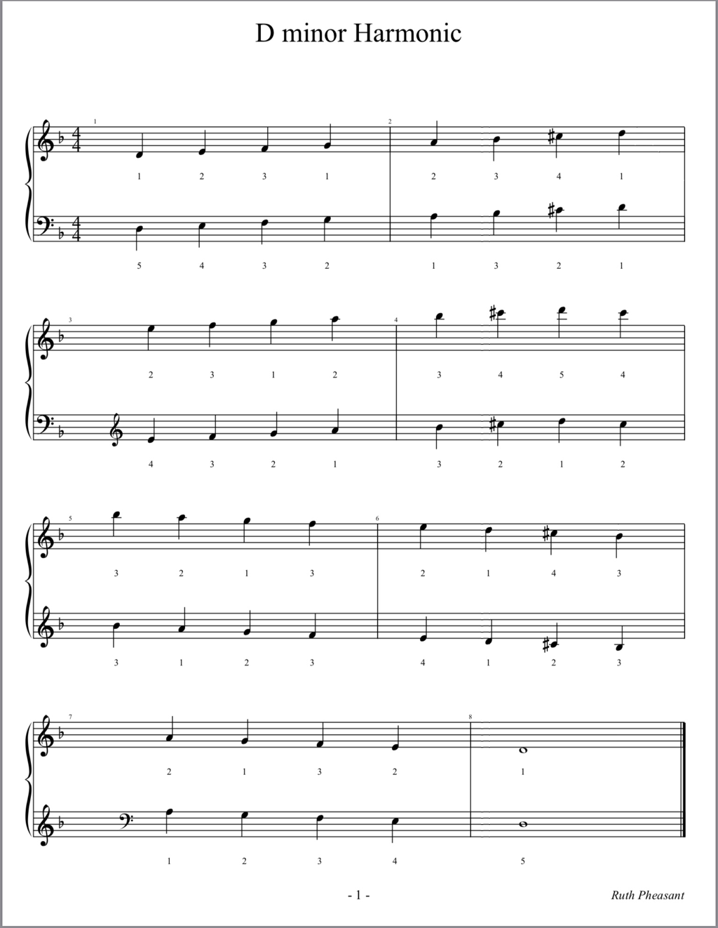 D Harmonic Minor Piano Scale