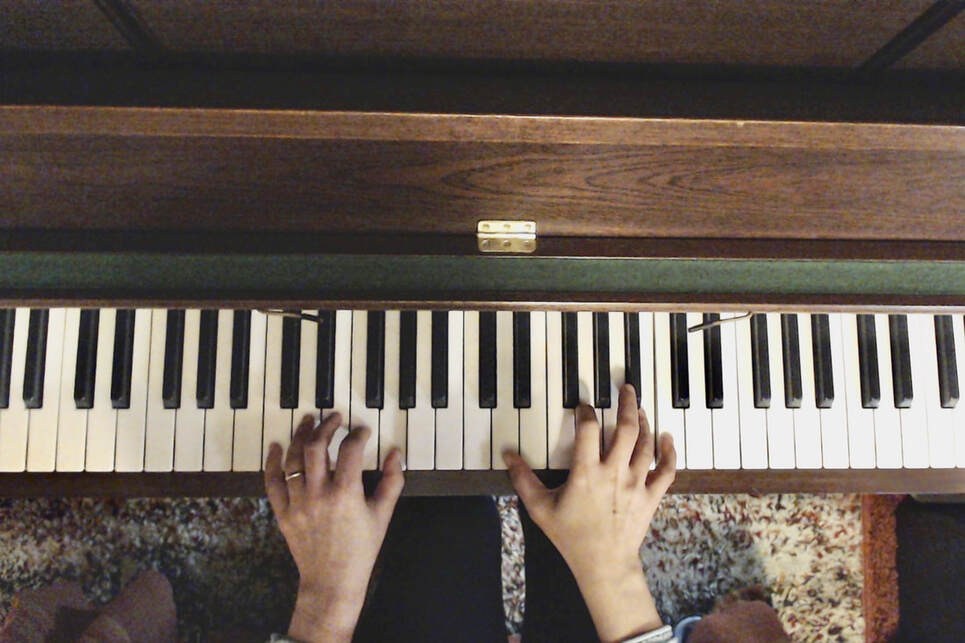 Close up view during Zoom piano lessons
